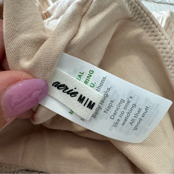 Aerie Ribbed Lace Racerback Tank Top NWT size Medium Beige Tan Cropped Cami - Picture 9 of 12